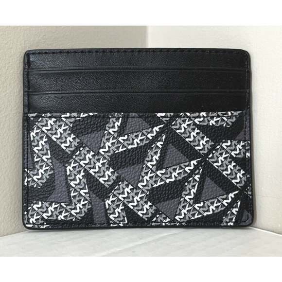 New Michael Kors Cooper Tall card case PVC with Leather Black / White Multi - Picture 1 of 4